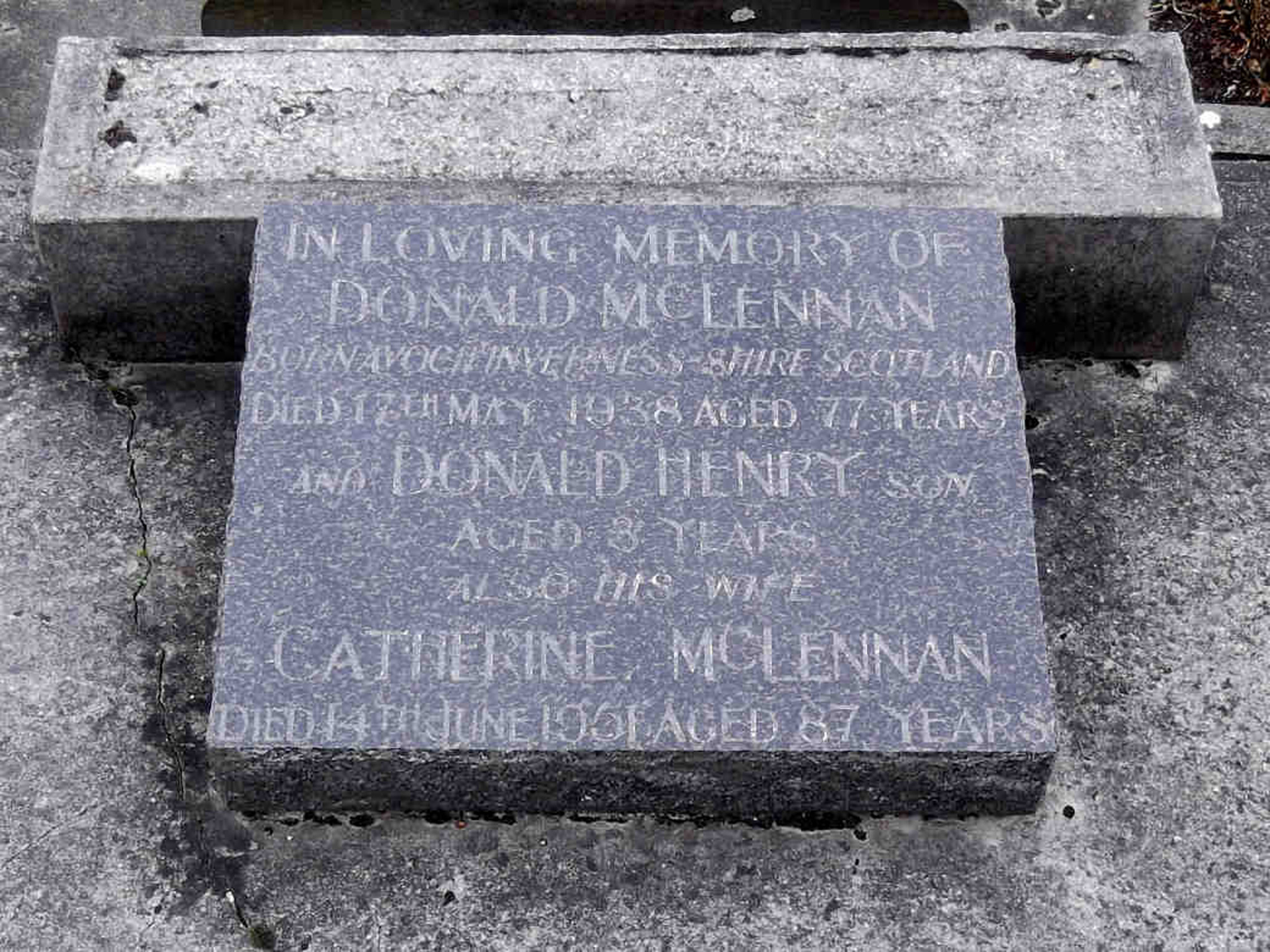 Photo of headstones/Donald McLennan d 1938 hdstn Andersons Bay Dunedin